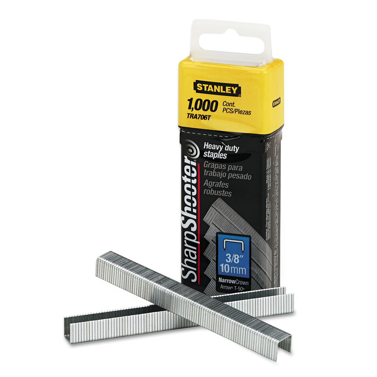 SharpShooter Heavy-Duty Tacker Staples, 0.38" Leg, 0.5" Crown, Steel, 1,000/Box - 