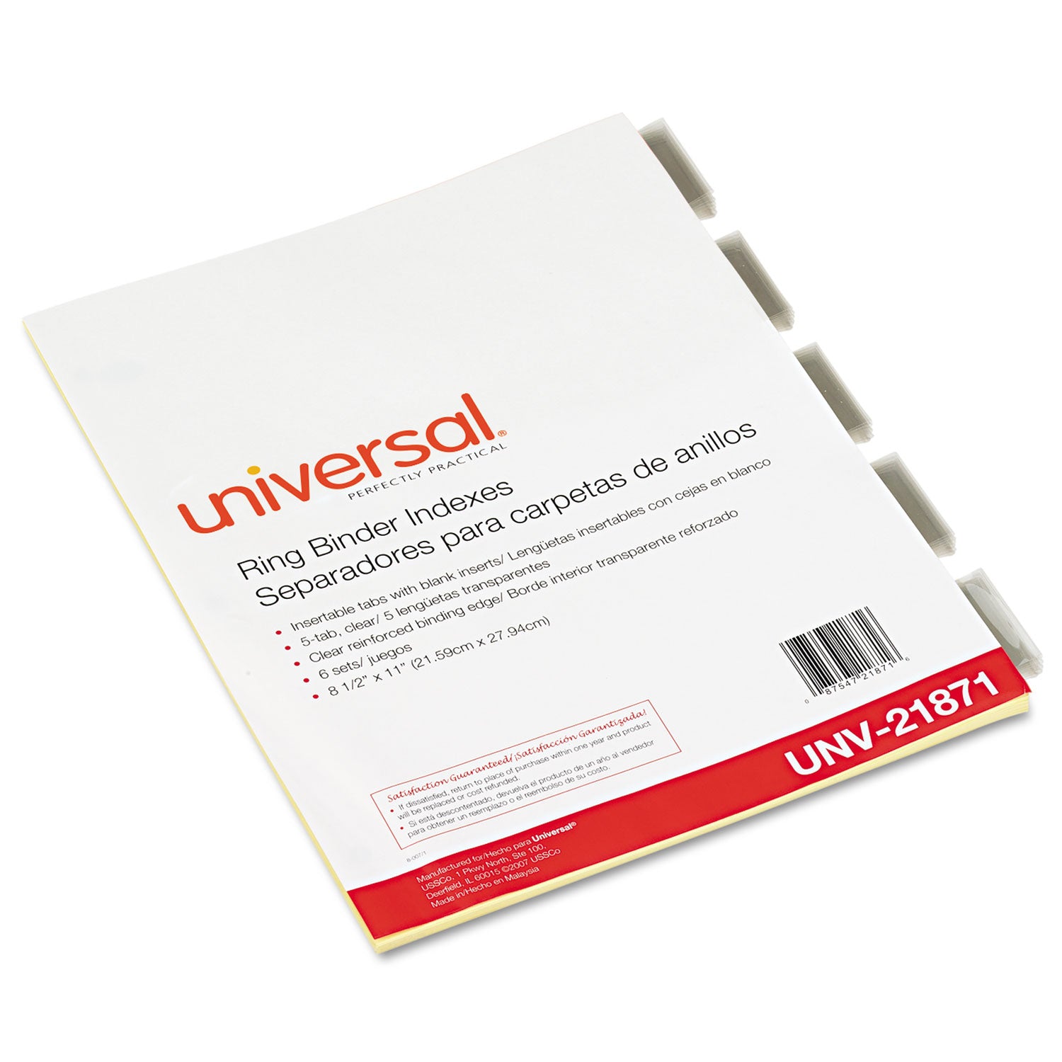 Insertable Tab Index, 5-Tab, 11 x 8.5, Buff, Clear Tabs, 6 Sets - 