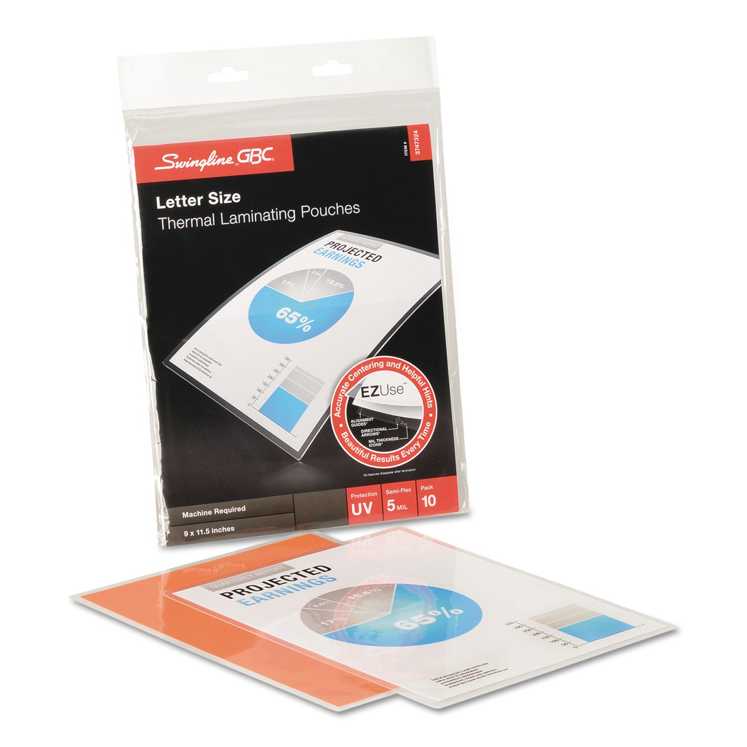 EZUse Thermal Laminating Pouches, 5 mil, 9" x 11.5", Gloss Clear, 10/Pack - 