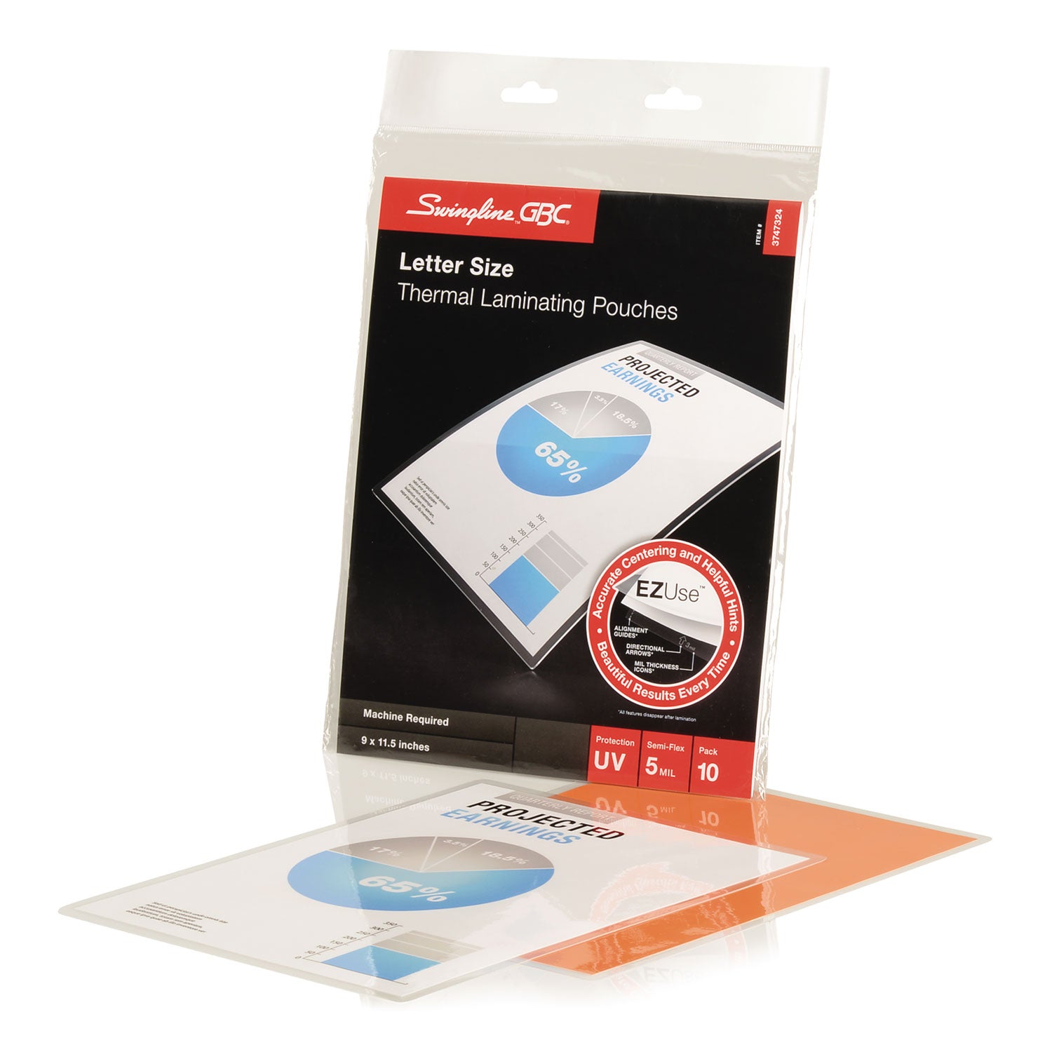 EZUse Thermal Laminating Pouches, 5 mil, 9" x 11.5", Gloss Clear, 10/Pack - 
