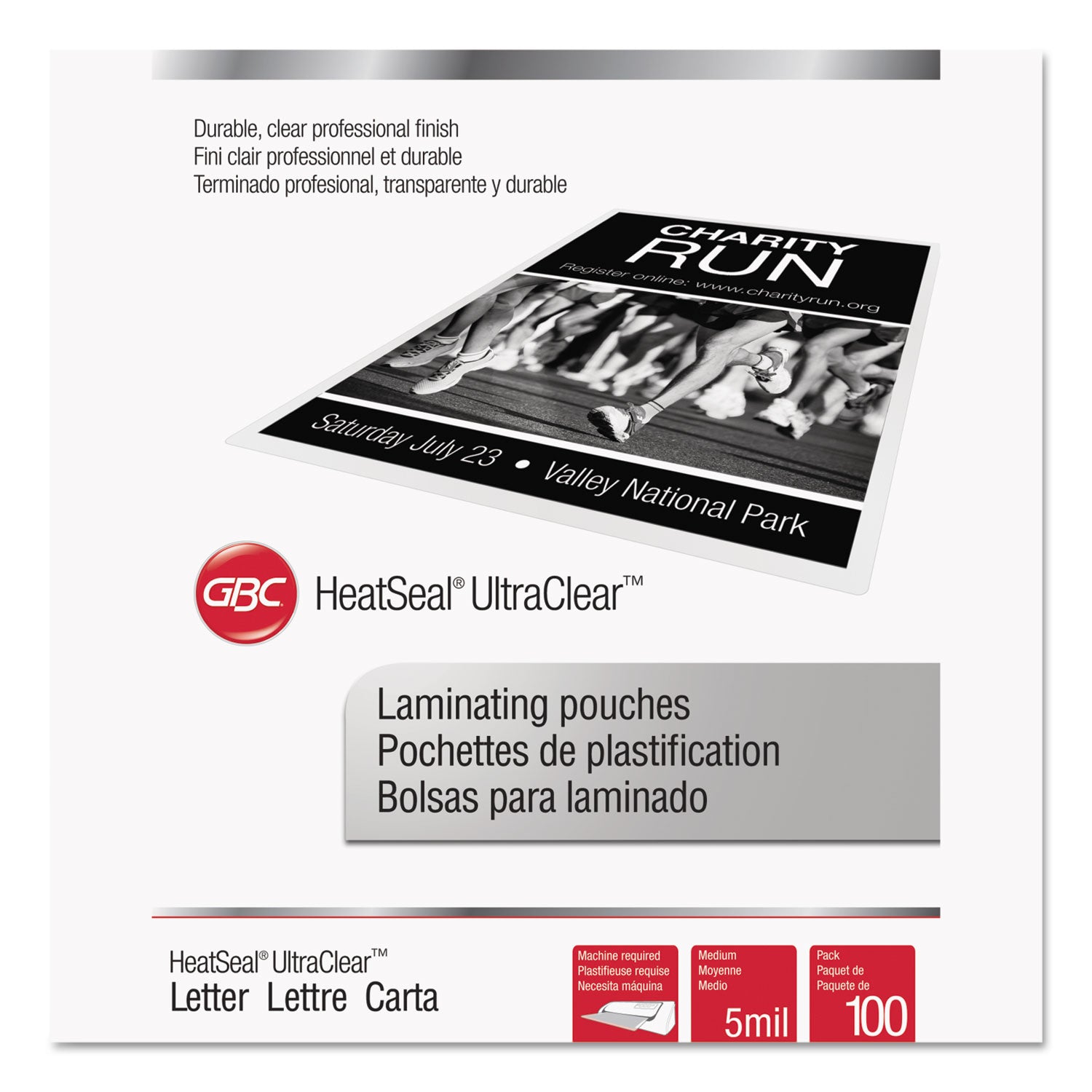UltraClear Thermal Laminating Pouches, 5 mil, 9" x 11.5", Gloss Clear, 100/Box - 