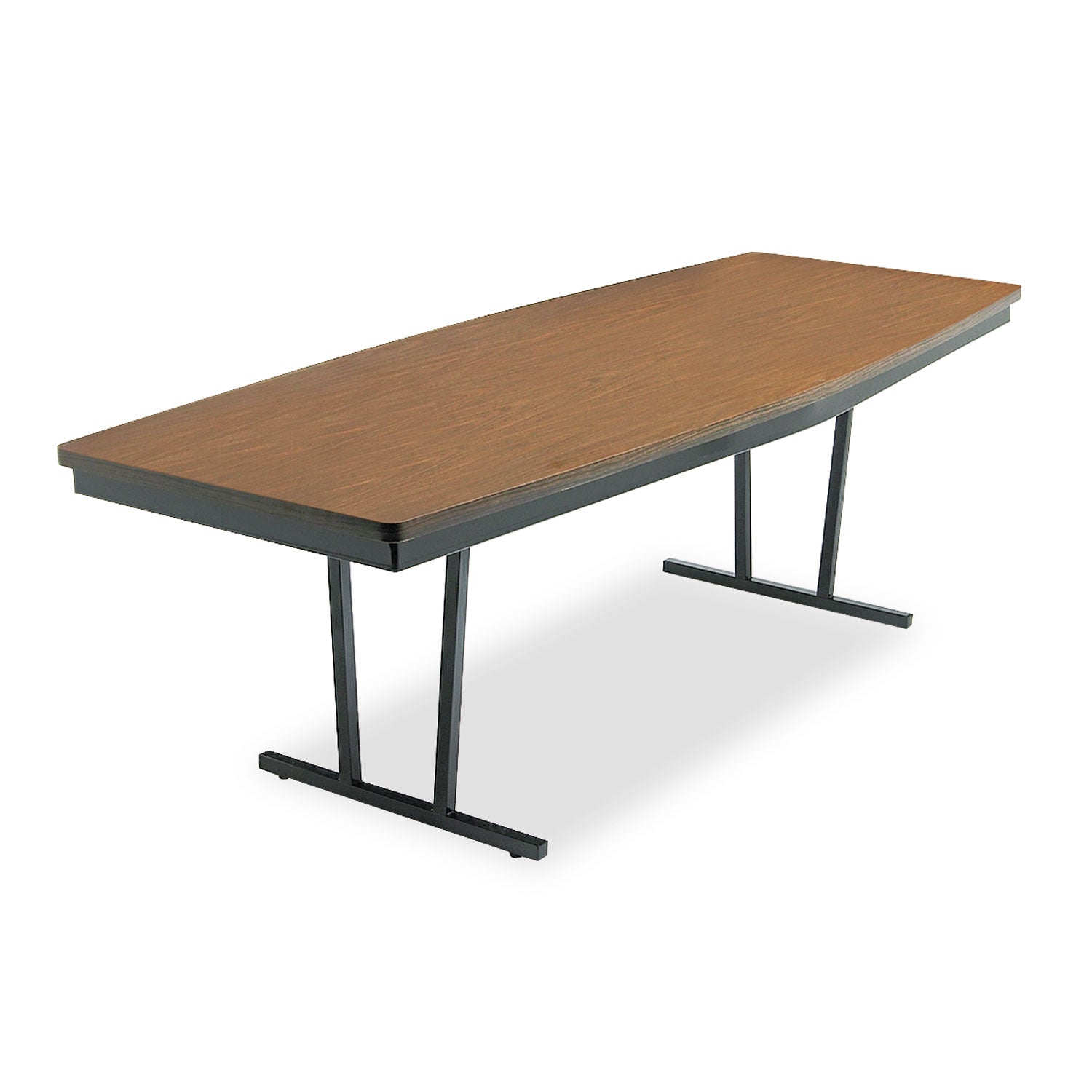 Economy Conference Folding Table, Boat, 96w x 36d x 30h, Walnut/Black - 