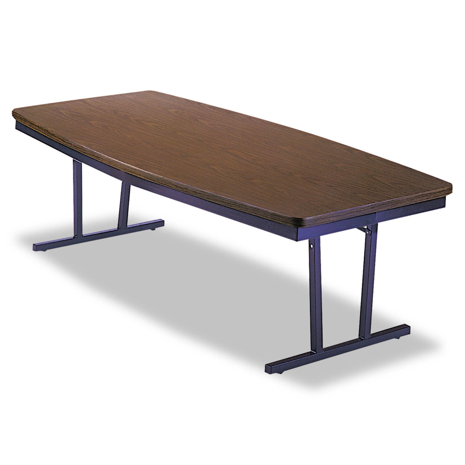 Economy Conference Folding Table, Boat, 96w x 36d x 30h, Walnut/Black - 