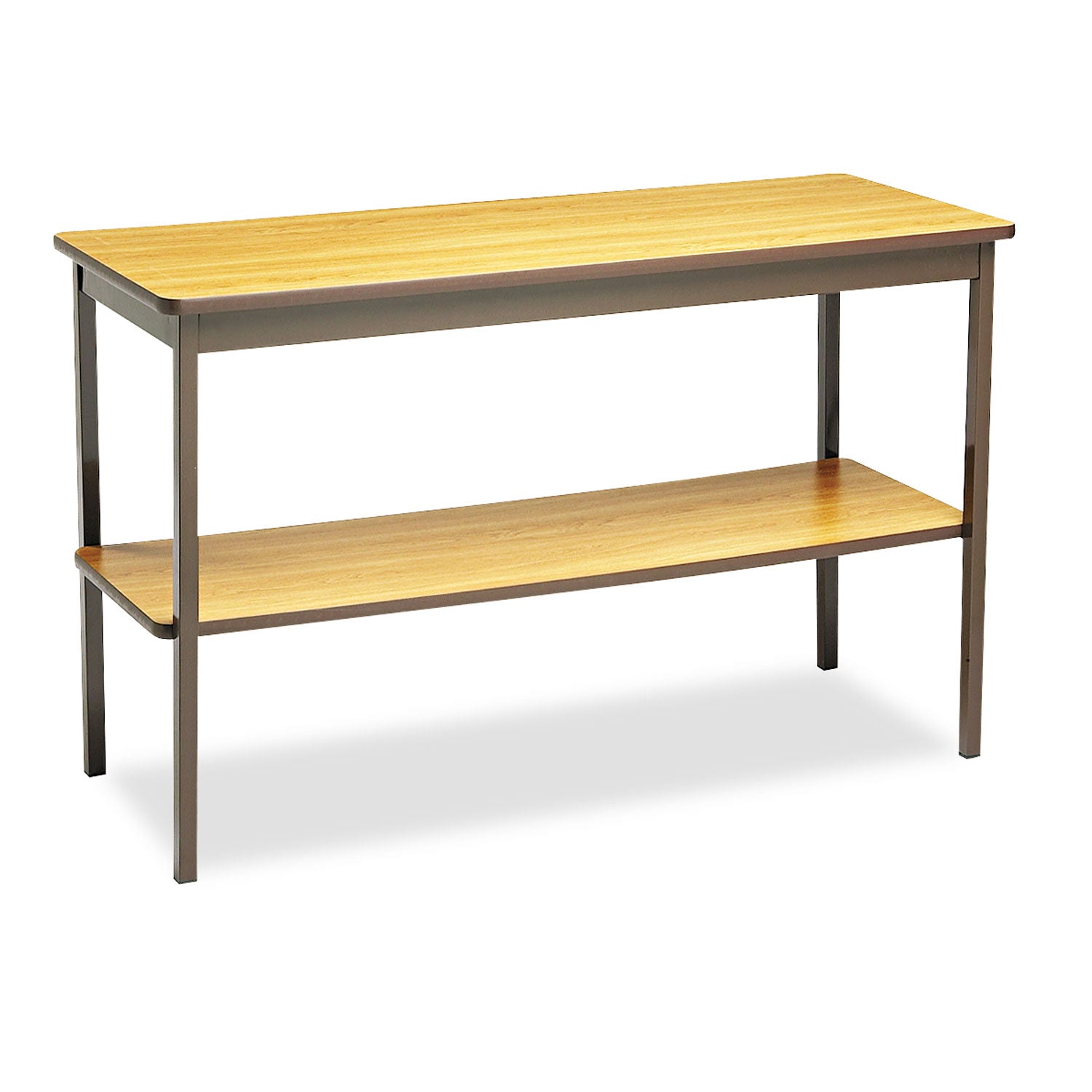 Utility Table with Bottom Shelf, Rectangular, 48w x 18d x 30h, Oak/Brown - 