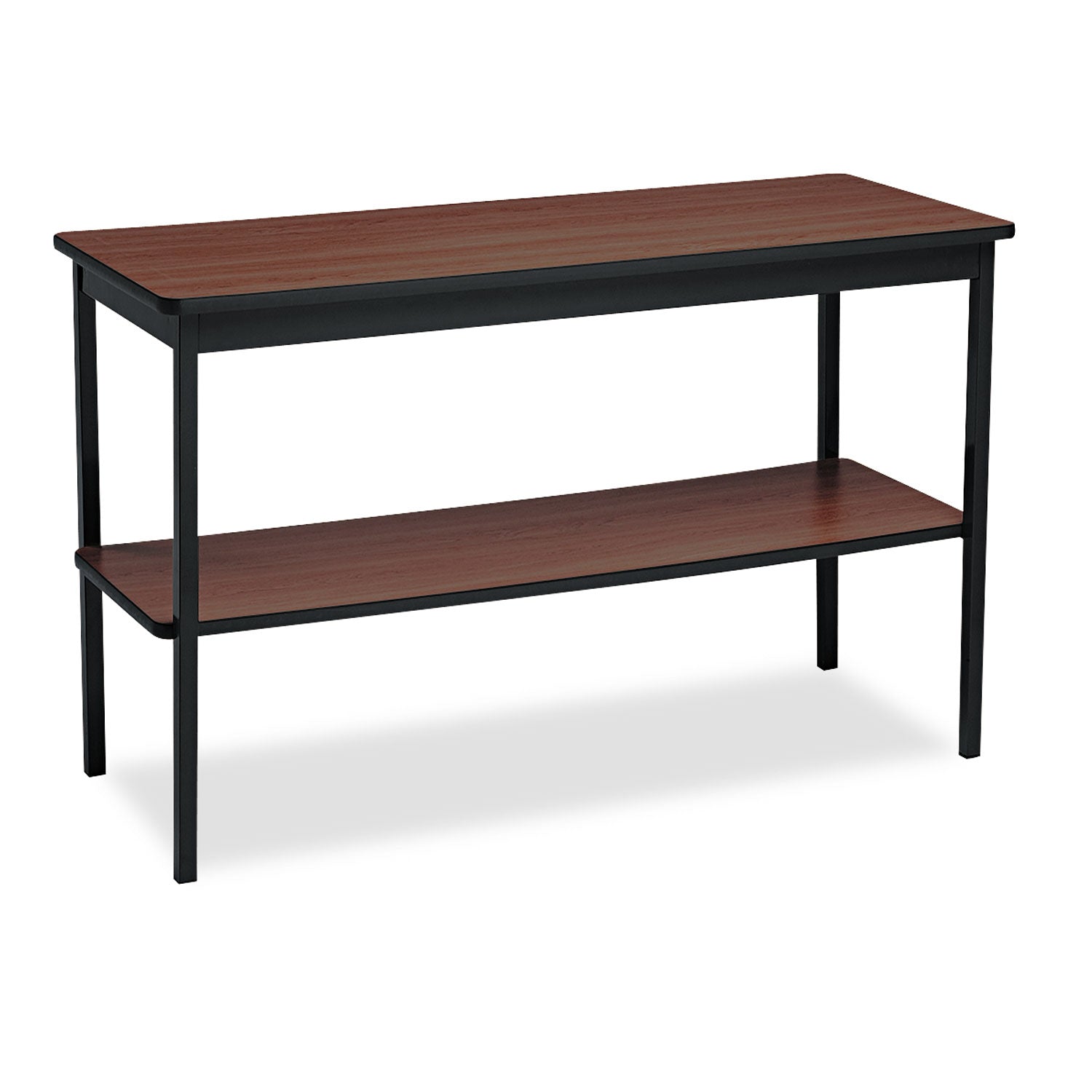Utility Table with Bottom Shelf, Rectangular, 48w x 18d x 30h, Walnut/Black - 