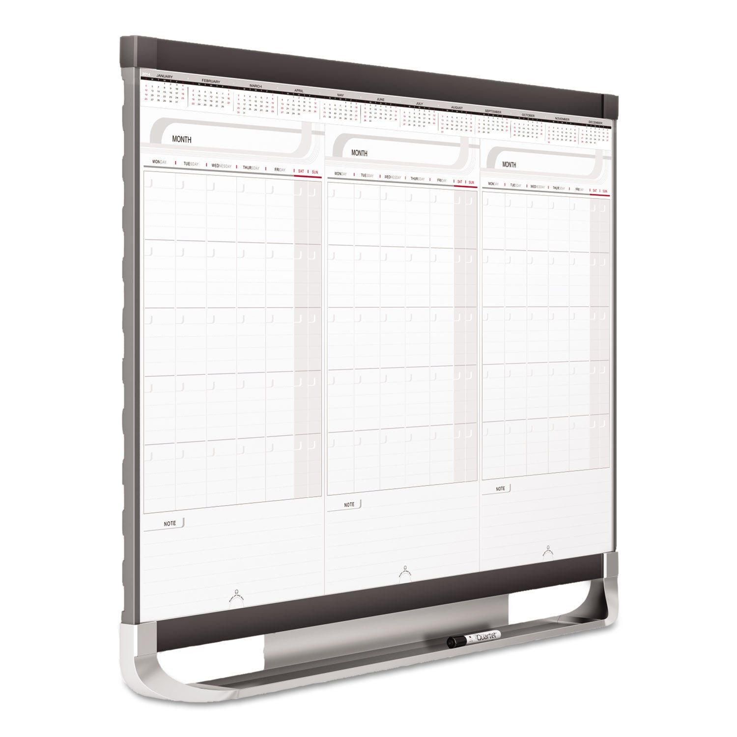 Prestige 2 Total Erase Three-Month Calendar, 36 x 24, White Surface, Graphite Fiberboard/Plastic Frame - 