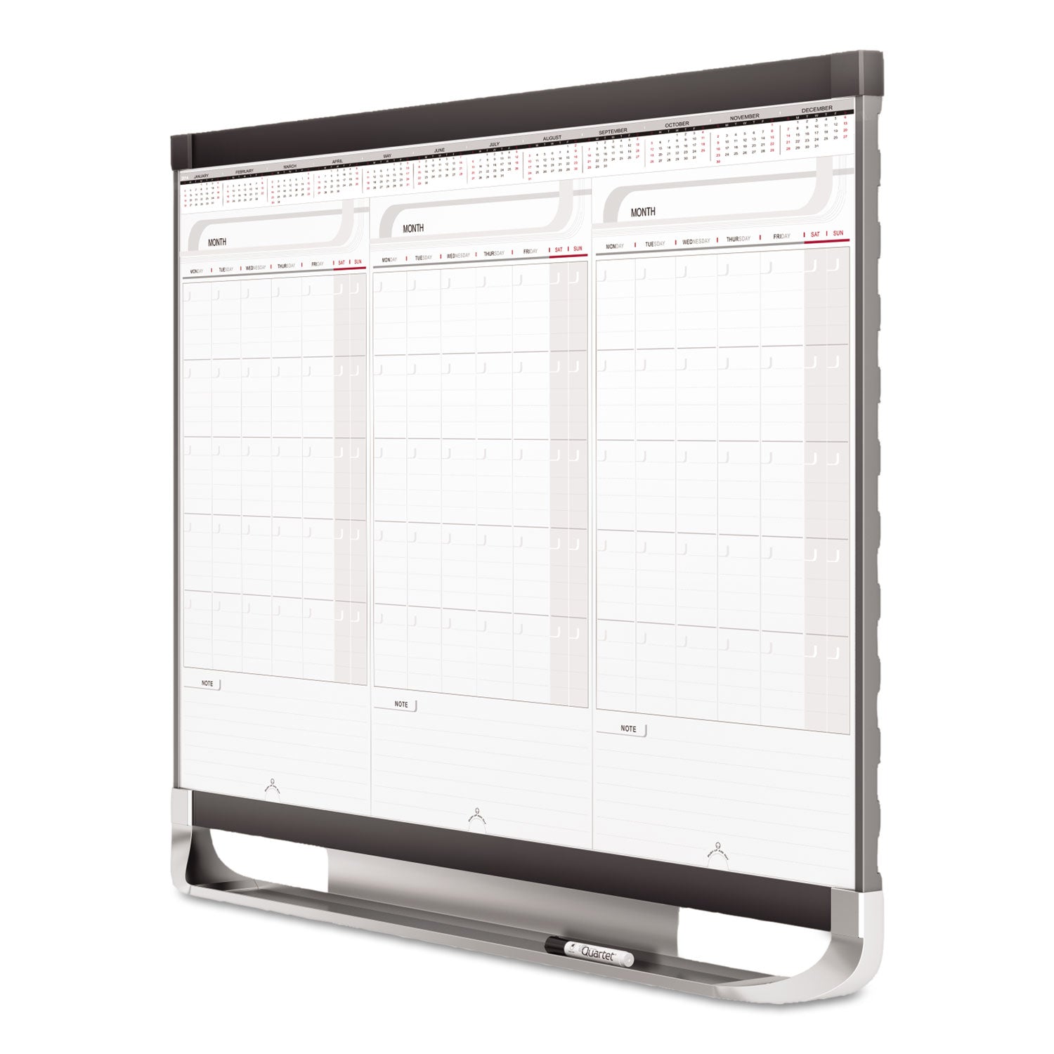 Prestige 2 Total Erase Three-Month Calendar, 36 x 24, White Surface, Graphite Fiberboard/Plastic Frame - 