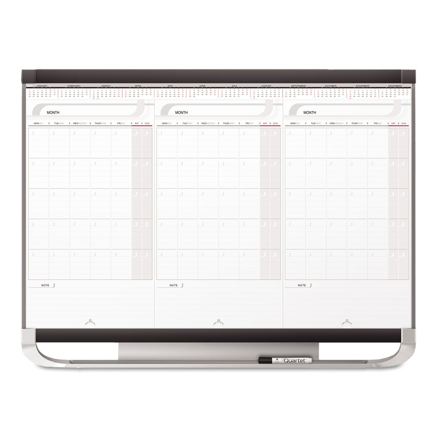 Prestige 2 Total Erase Three-Month Calendar, 36 x 24, White Surface, Graphite Fiberboard/Plastic Frame - 