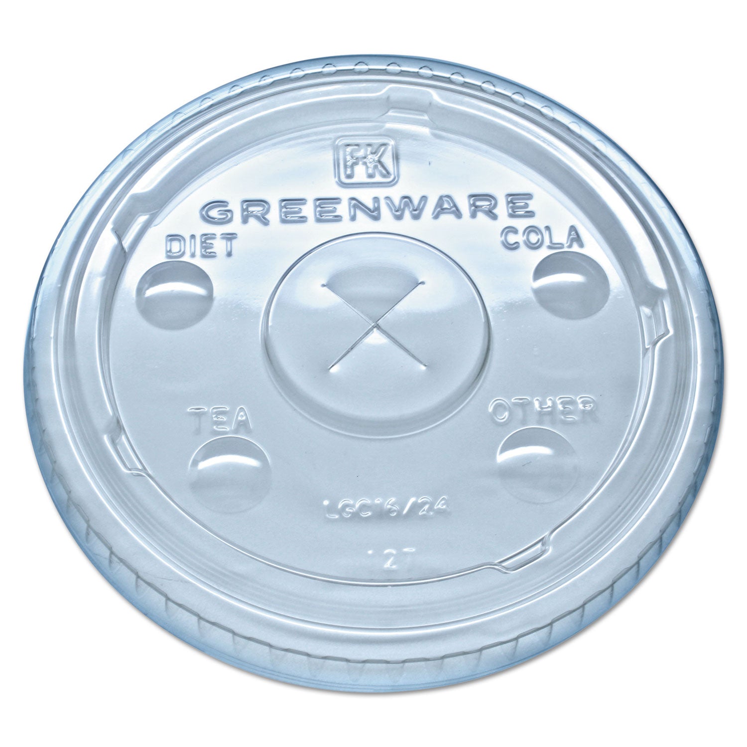 Greenware Cold Drink Lids, Fits 16 oz, 18 oz, 24 oz Cups, X-Slot, Clear, 1,000/Carton - 