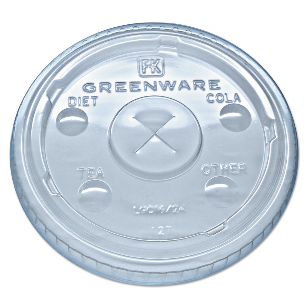 Greenware Cold Drink Lids, Fits 16 oz, 18 oz, 24 oz Cups, X-Slot, Clear, 1,000/Carton