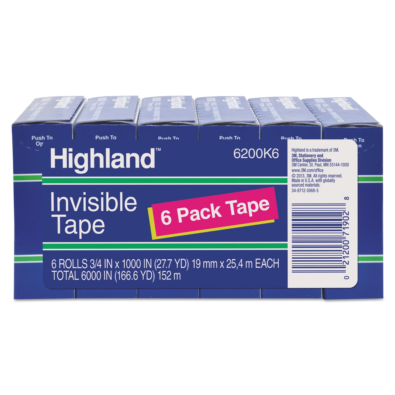 Invisible Permanent Mending Tape, 1" Core, 0.75" x 83.33 ft, Clear, 6/Pack - 