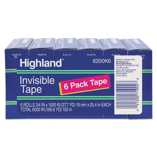 Invisible Permanent Mending Tape, 1" Core, 0.75" x 83.33 ft, Clear, 6/Pack - 