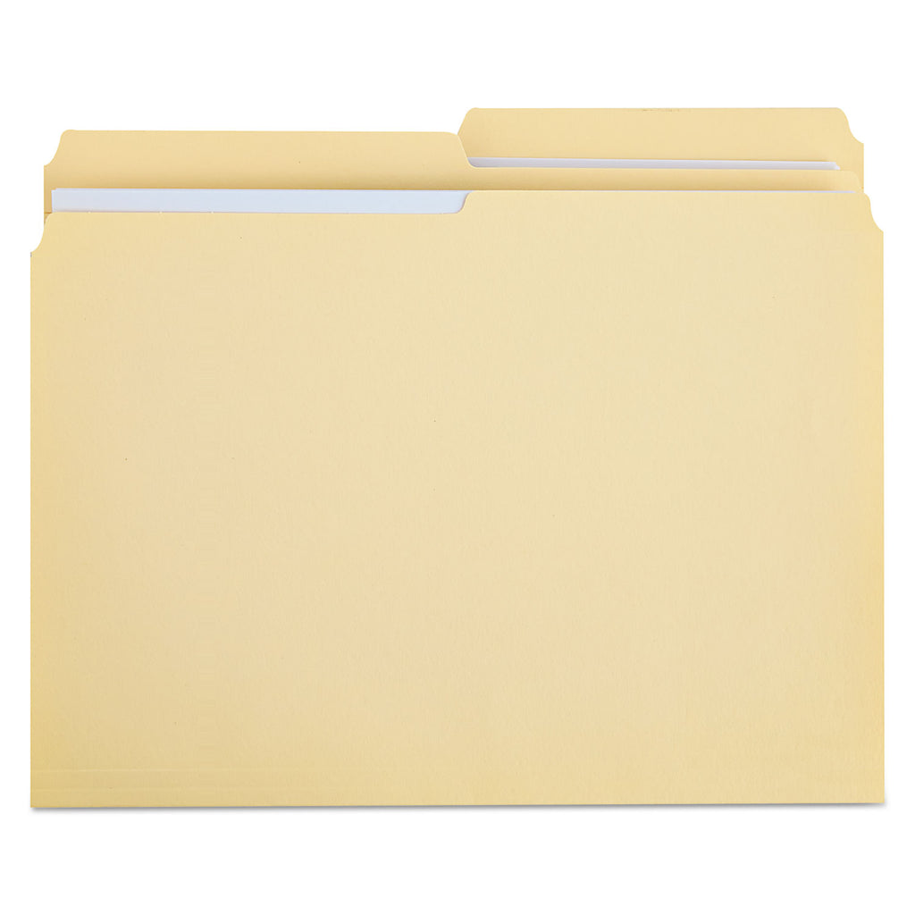 Double-Ply Top Tab Manila File Folders, 1/2-Cut Tabs: Assorted, Letter Size, 0.75" Expansion, Manila, 100/Box - 
