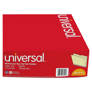 Double-Ply Top Tab Manila File Folders, 1/2-Cut Tabs: Assorted, Letter Size, 0.75" Expansion, Manila, 100/Box - 