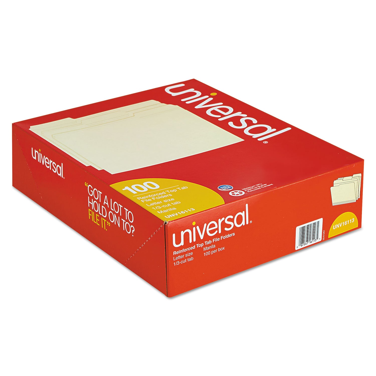 Double-Ply Top Tab Manila File Folders, 1/3-Cut Tabs: Assorted, Letter Size, 0.75" Expansion, Manila, 100/Box