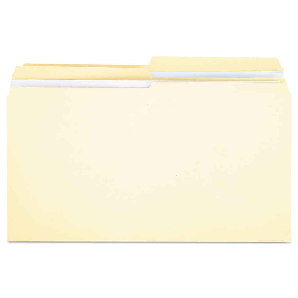 Double-Ply Top Tab Manila File Folders, 1/2-Cut Tabs: Assorted, Legal Size, 0.75" Expansion, Manila, 100/Box - 