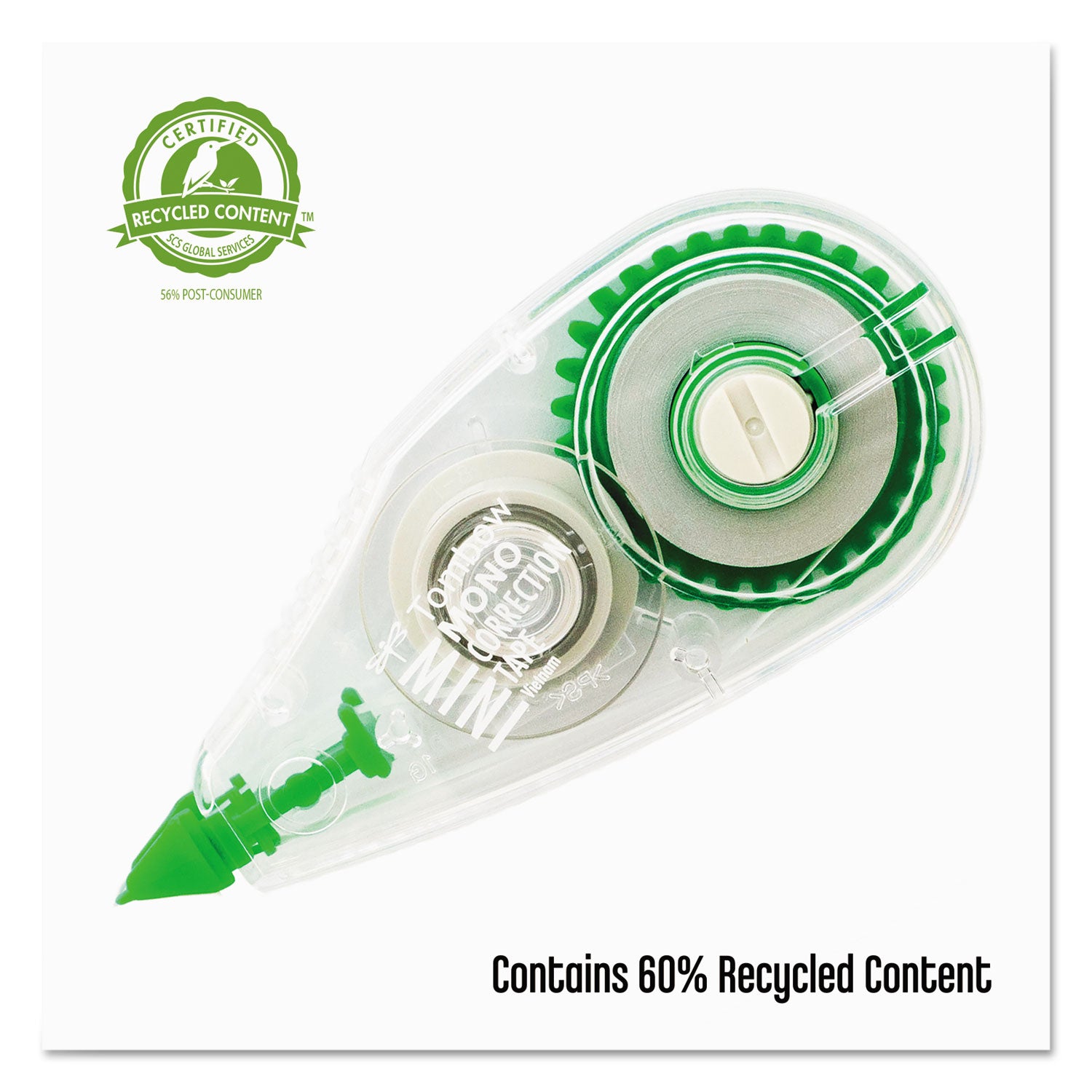 MONO Mini Correction Tape, Non-Refillable, Clear Applicator, 0.17" x 315", 10/Pack - 