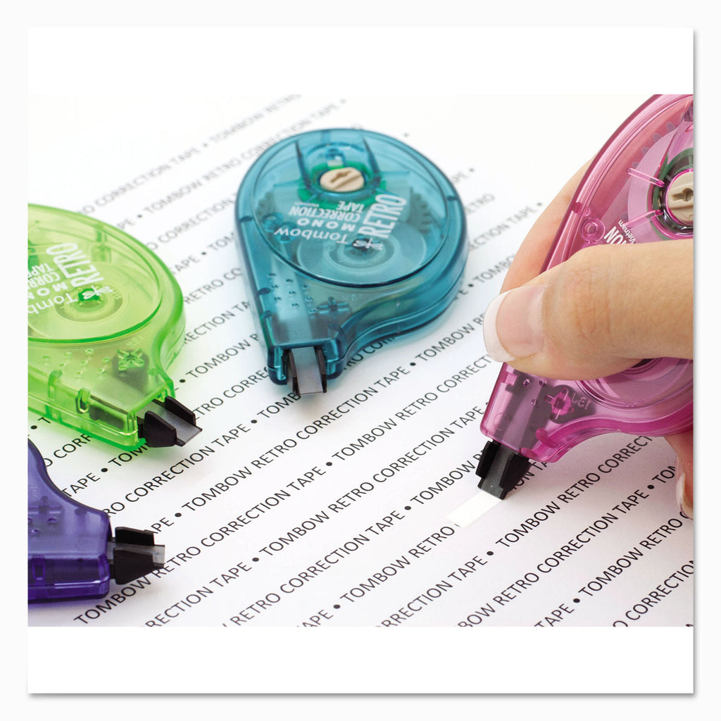 MONO Original Correction Tape, Assortedt RetroColor Applicators, 0.17" x 394", 6/Box - 