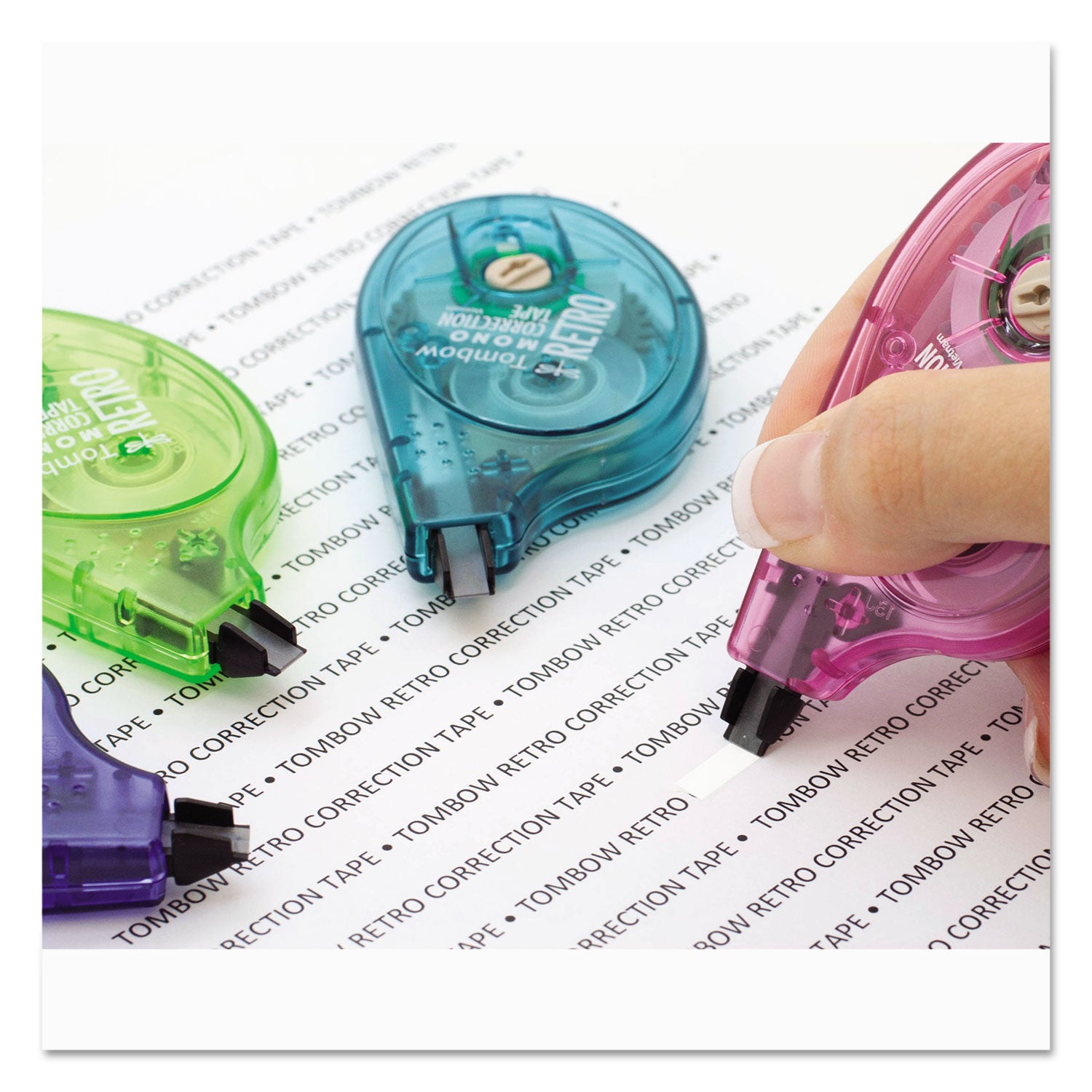 MONO Original Correction Tape, Assorted RetroColor Applicators, 0.17" x 394", 10/Pack - 
