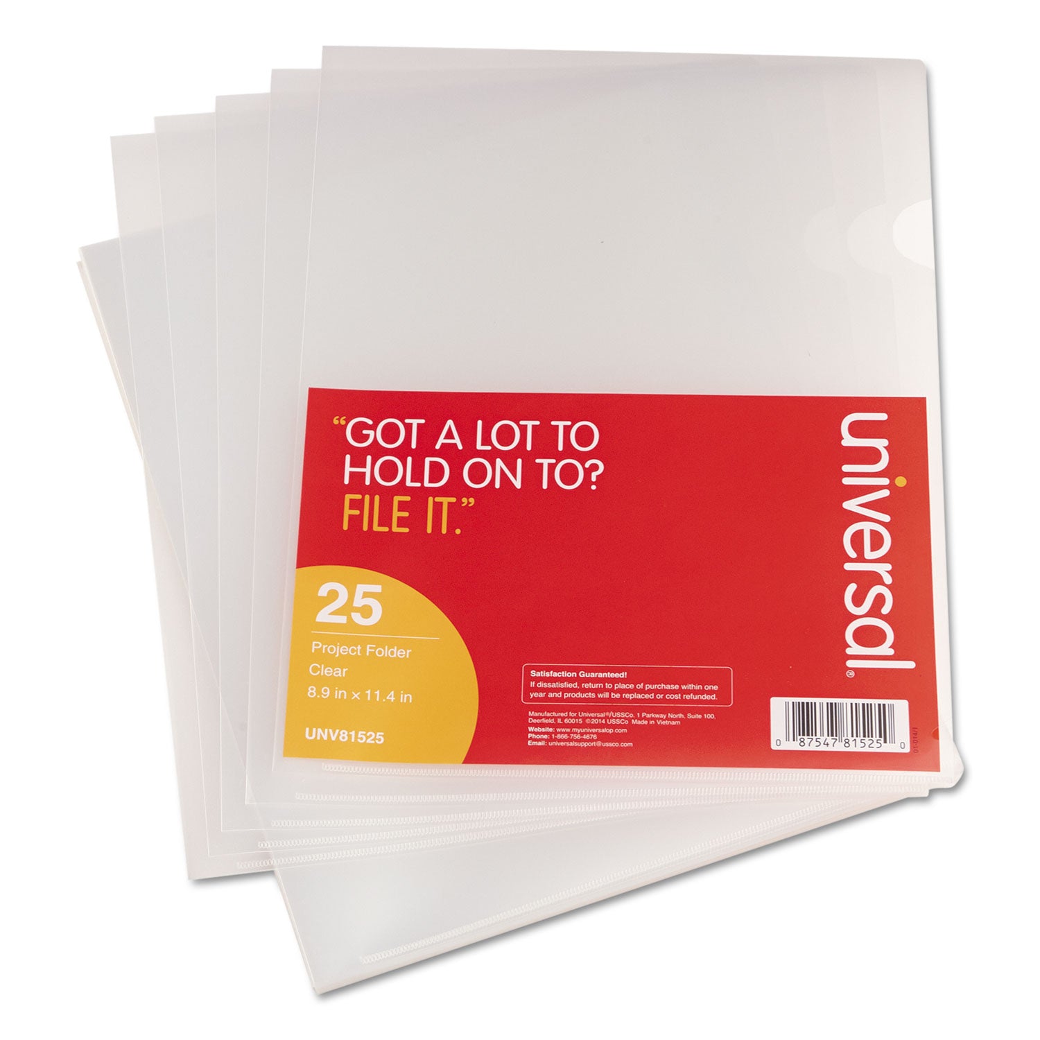 Project Folders, Letter Size, Clear, 25/Pack - 