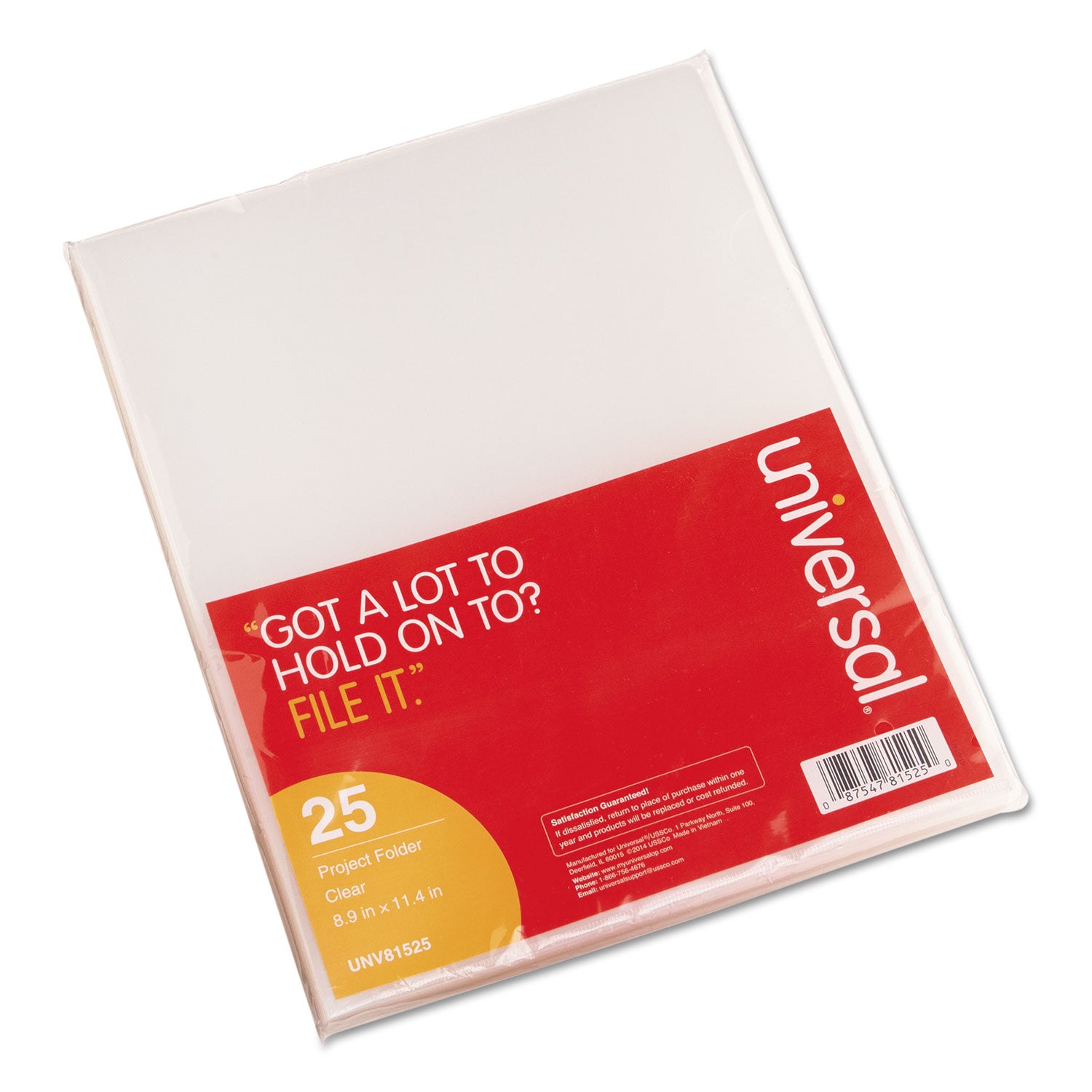 Project Folders, Letter Size, Clear, 25/Pack - 