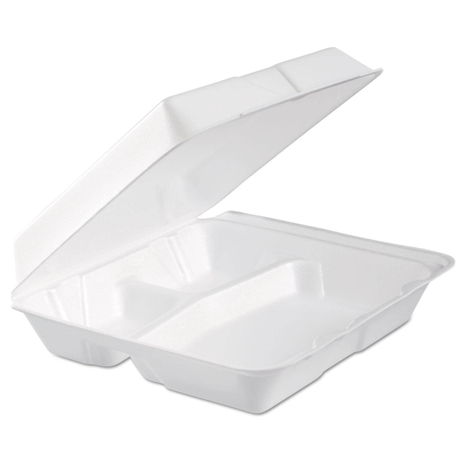 Foam Hinged Lid Container, 3-Compartment, 9.3 x 9.5 x 3, White, 100/Bag, 2 Bag/Carton - 