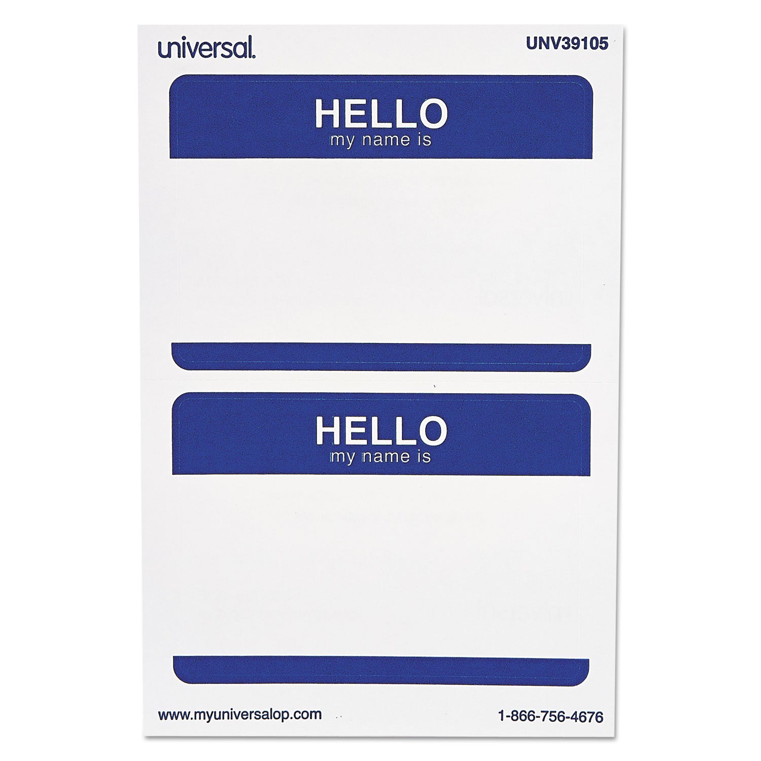 Hello Self-Adhesive Name Badges, 3.5 x 2.25, White/Blue, 100/Pack - 