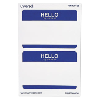 Hello Self-Adhesive Name Badges, 3.5 x 2.25, White/Blue, 100/Pack - 