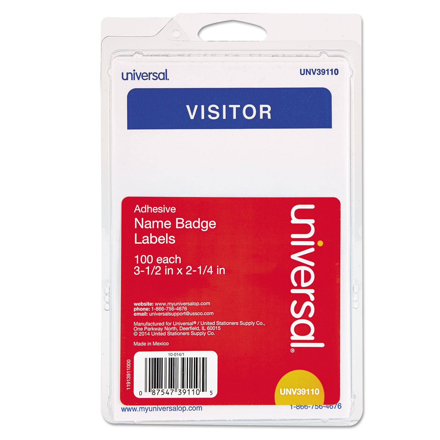 Visitor Self-Adhesive Name Badges, 3.5 x 2.25, White/Blue, 100/Pack - 