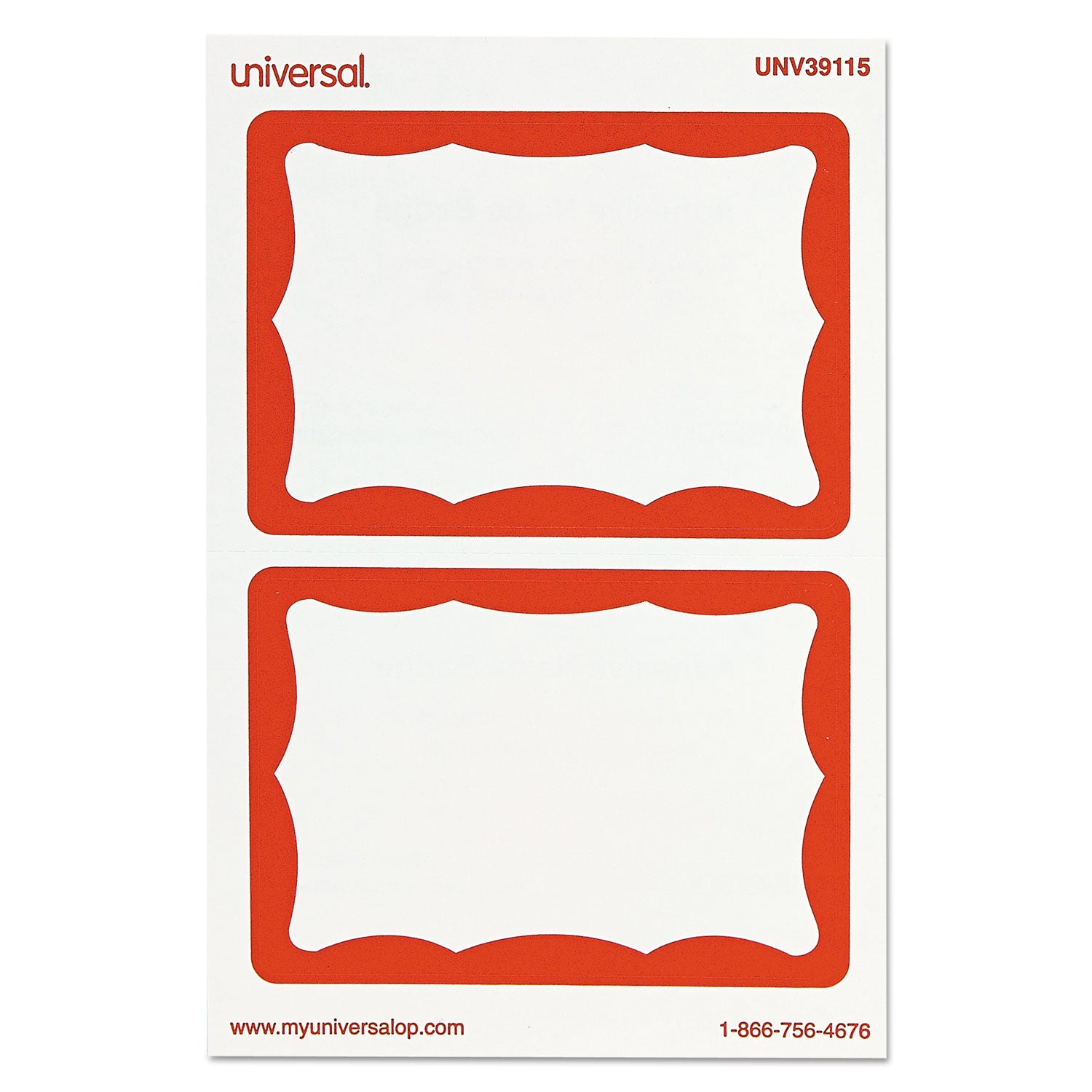 Border-Style Self-Adhesive Name Badges, 3 1/2 x 2 1/4, White/Red, 100/Pack - 