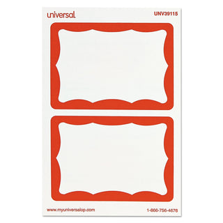 Border-Style Self-Adhesive Name Badges, 3 1/2 x 2 1/4, White/Red, 100/Pack - 