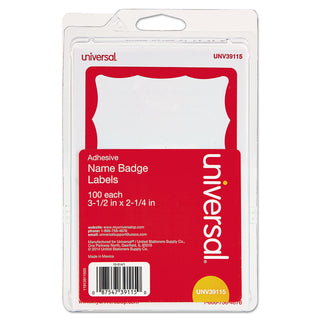 Border-Style Self-Adhesive Name Badges, 3 1/2 x 2 1/4, White/Red, 100/Pack - 