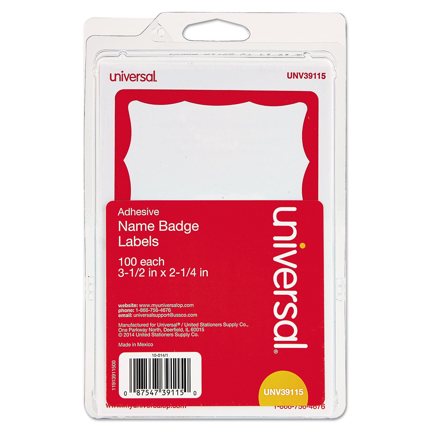 Border-Style Self-Adhesive Name Badges, 3 1/2 x 2 1/4, White/Red, 100/Pack - 