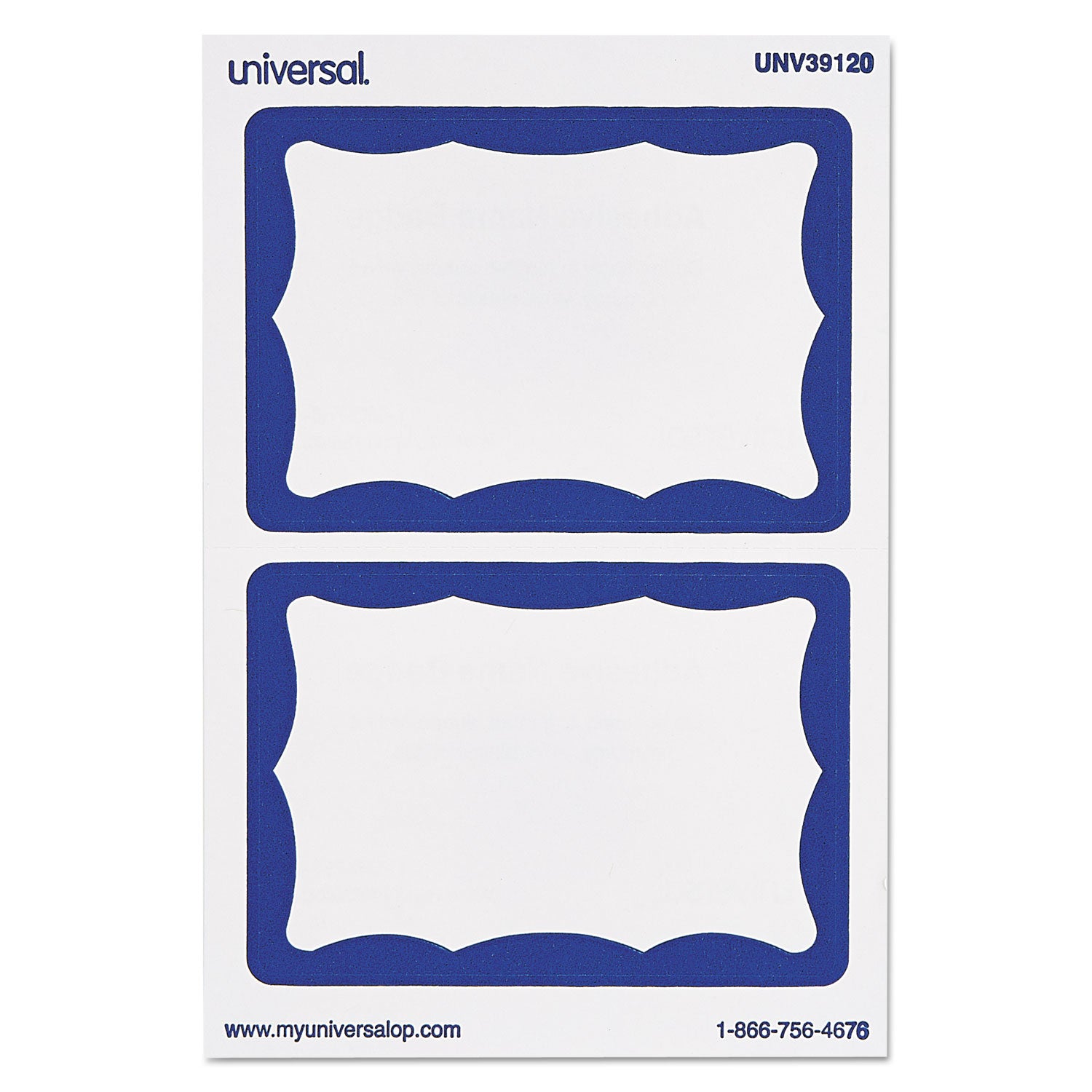 Border-Style Self-Adhesive Name Badges, 3 1/2 x 2 1/4, White/Blue, 100/Pack - 