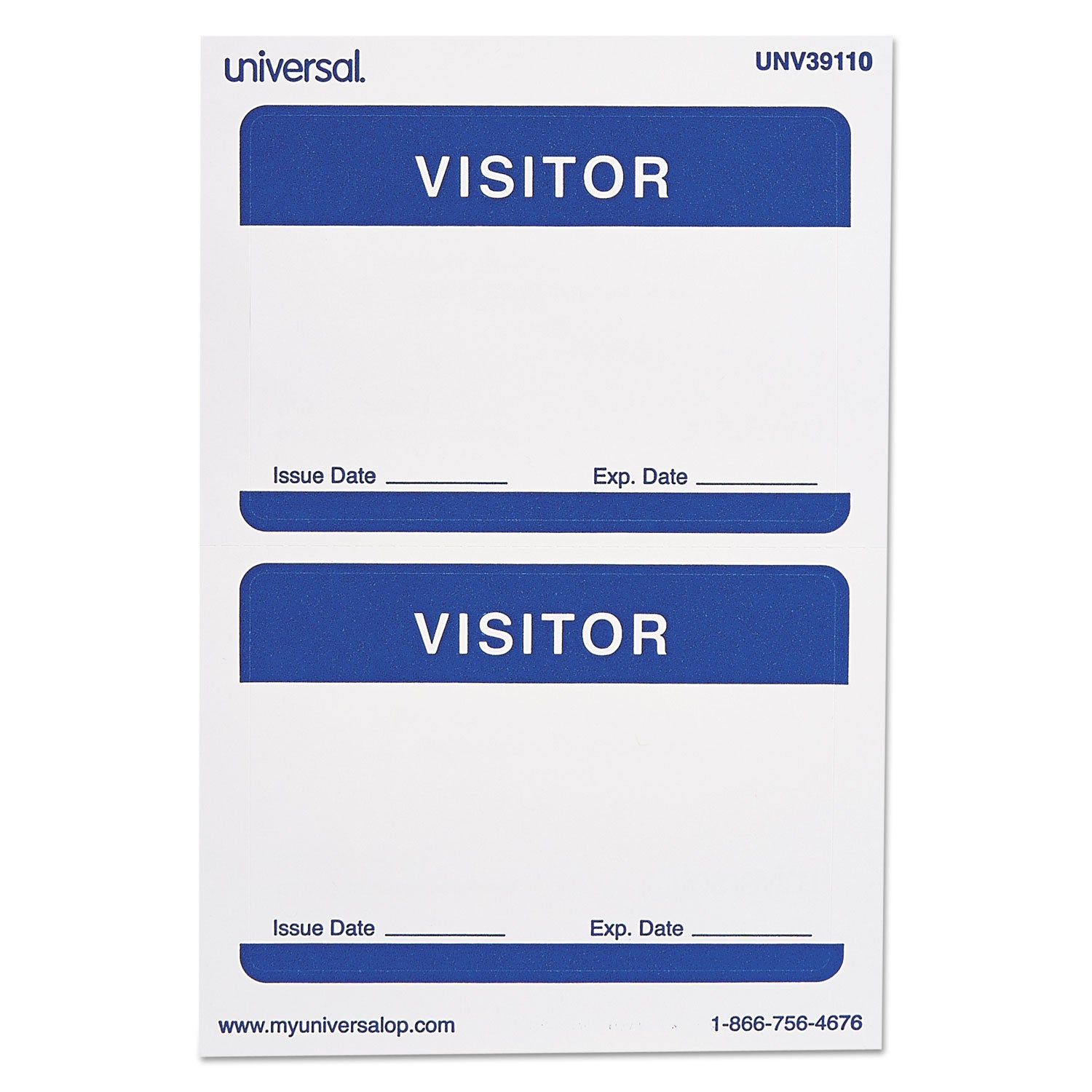 Visitor Self-Adhesive Name Badges, 3.5 x 2.25, White/Blue, 100/Pack - 