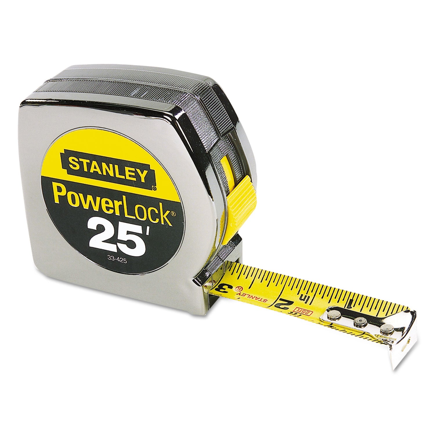 Powerlock II Power Return Rule, 1" x 25 ft, Chrome/Yellow - 