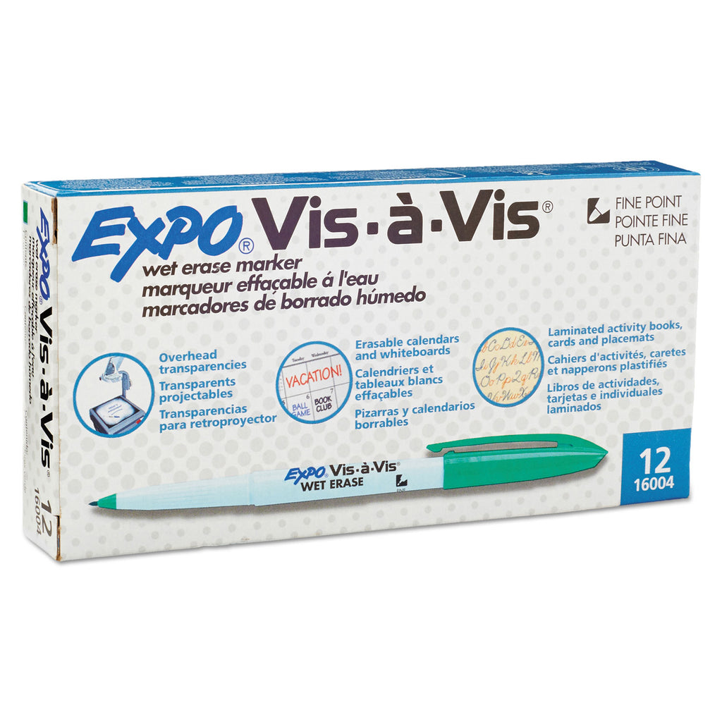 Vis-a-Vis Wet Erase Marker, Fine Bullet Tip, Green, Dozen - 