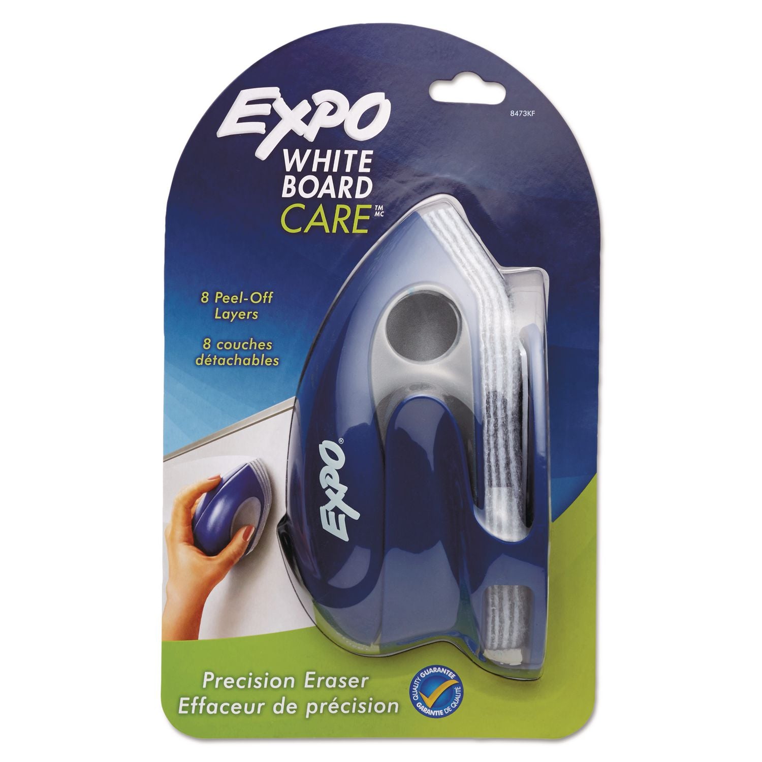 White Board CARE Dry Erase Precision Eraser with Replaceable Pad, Eight Peel-Off Layers, 7.6" x 3.4" x 3.6