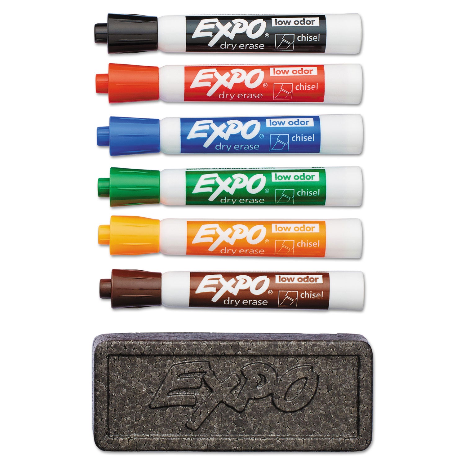 Low-Odor Dry Erase Marker and Organizer Kit, Broad Chisel Tip, Assorted Colors, 6/Set - 