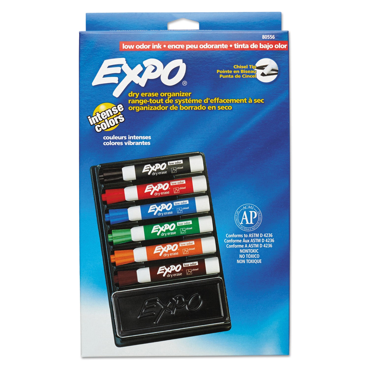 Low-Odor Dry Erase Marker and Organizer Kit, Broad Chisel Tip, Assorted Colors, 6/Set - 