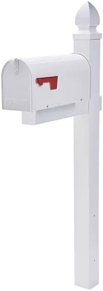 Plexon Mailboxes Classic Post Mount Mailbox - 20" L x 8.9" H x 6-7/8" W, Galvanized Steel, White, Rust-Resistant Powder Coated Finish