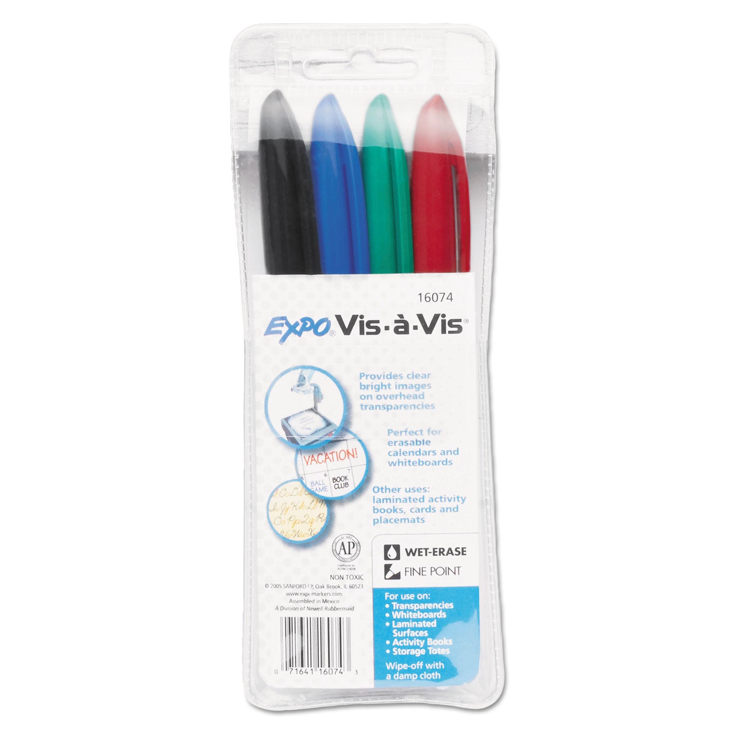 vis-a-vis-wet-erase-marker-fine-bullet-tip-assorted-colors-4-set_san2134341 - 1