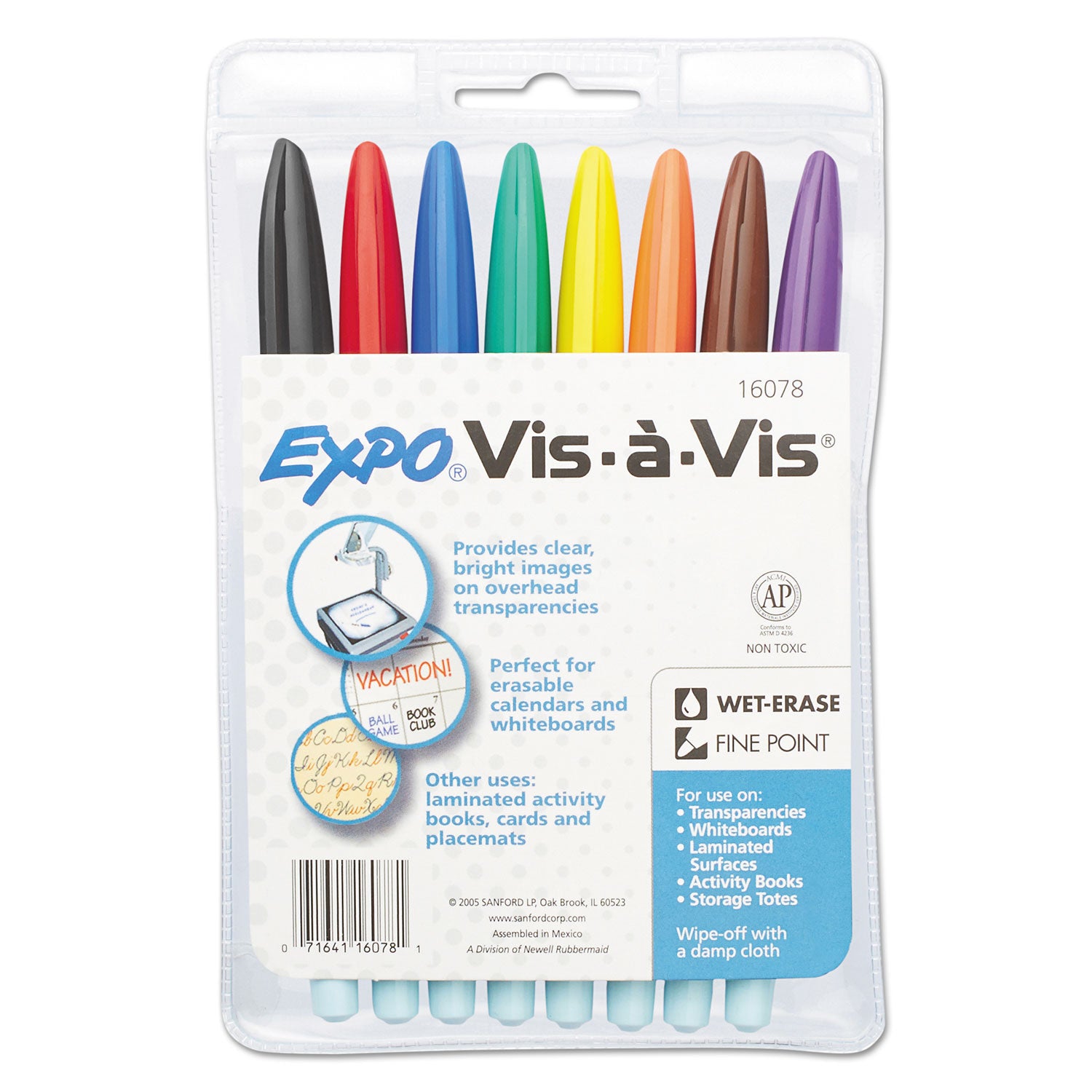 vis-a-vis-wet-erase-marker-fine-bullet-tip-assorted-colors-8-set_san2134345 - 1