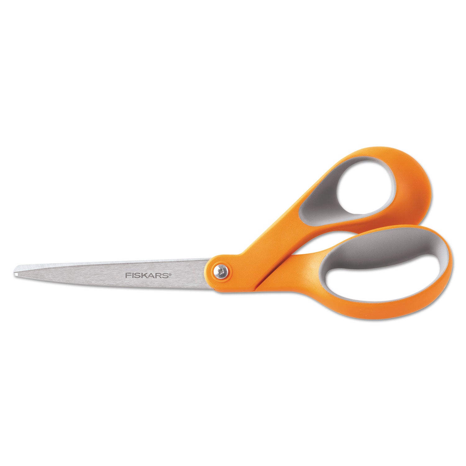 Home and Office Scissors, 8" Long, 3.5" Cut Length, Orange/Gray Offset Handle - 