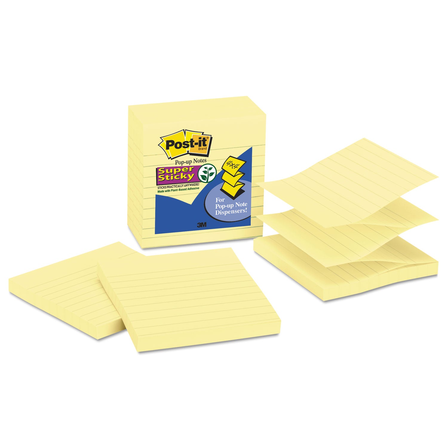 Pop-up Notes Refill, Note Ruled, 4" x 4", Canary Yellow, 90 Sheets/Pad, 5 Pads/Pack - 