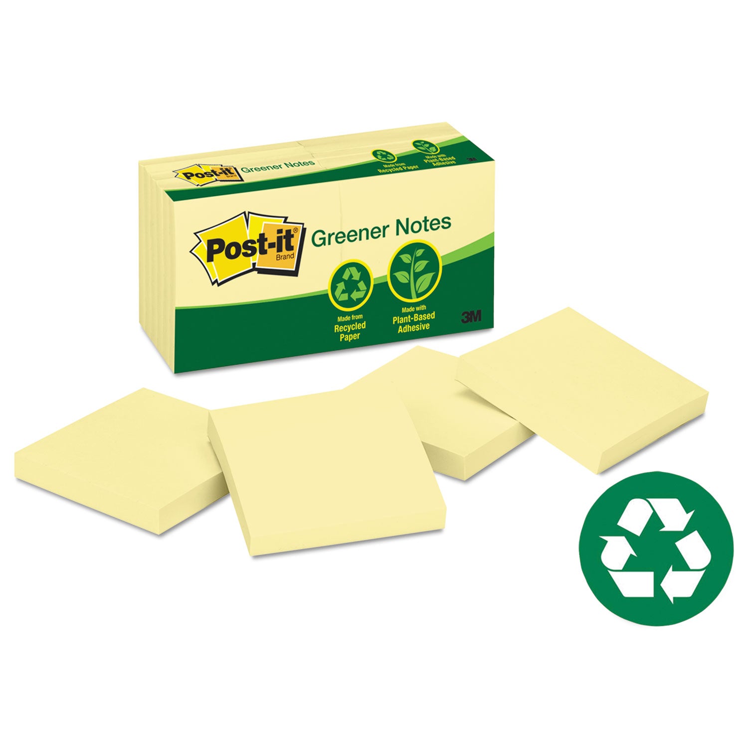 Original Recycled Note Pads, 3" x 3", Canary Yellow, 100 Sheets/Pad, 12 Pads/Pack - 