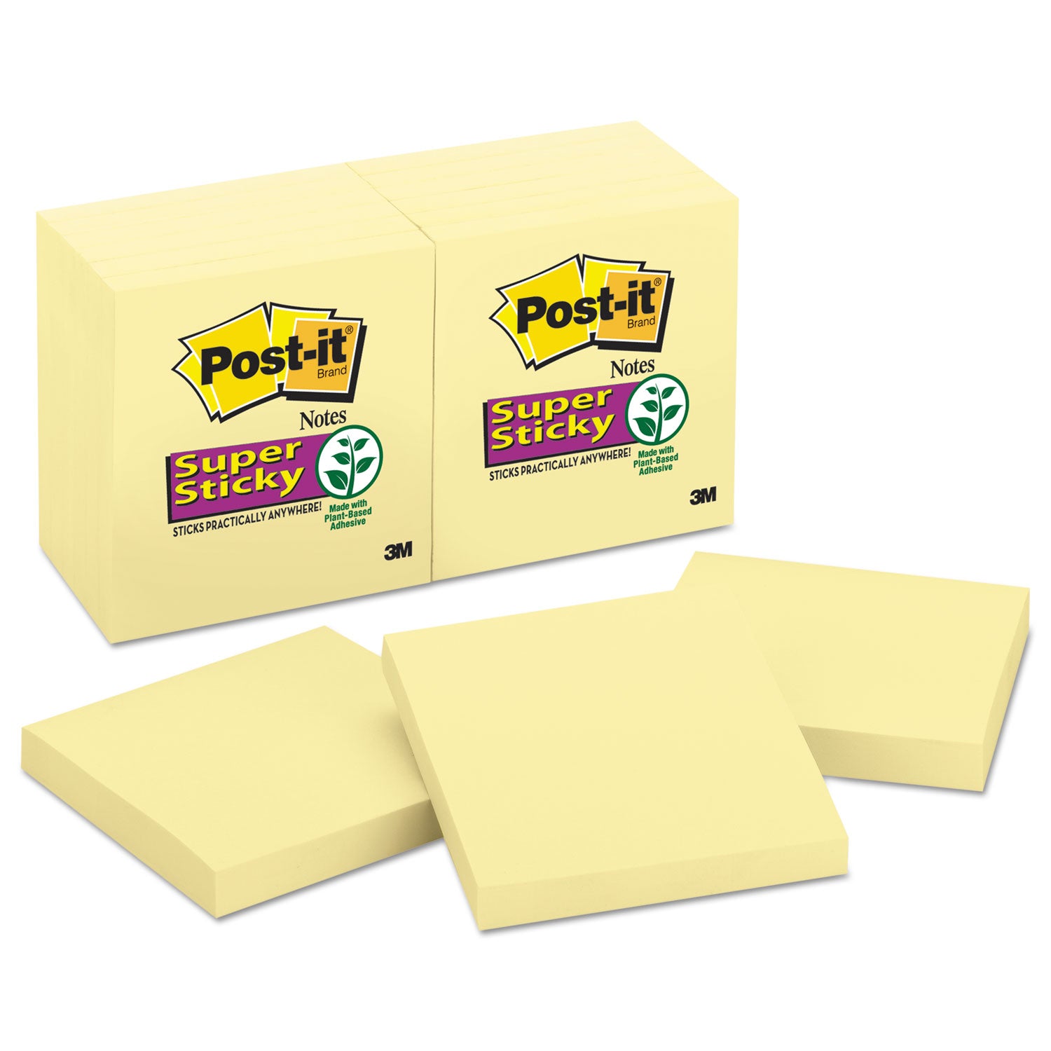 Pads in Canary Yellow, 3" x 3", 90 Sheets/Pad, 12 Pads/Pack - 