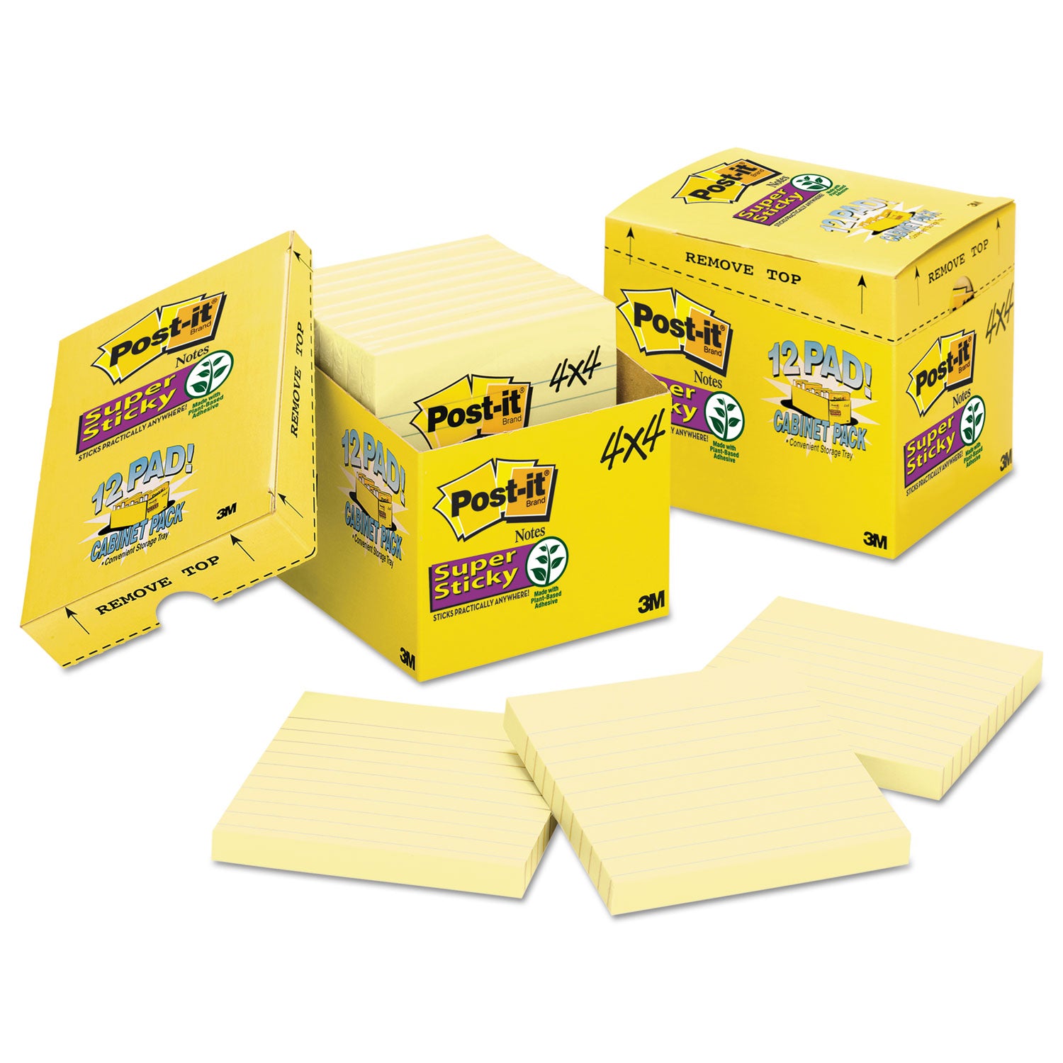 Pads in Canary Yellow, Cabinet Pack, Note Ruled, 4" x 4", 90 Sheets/Pad, 12 Pads/Pack - 