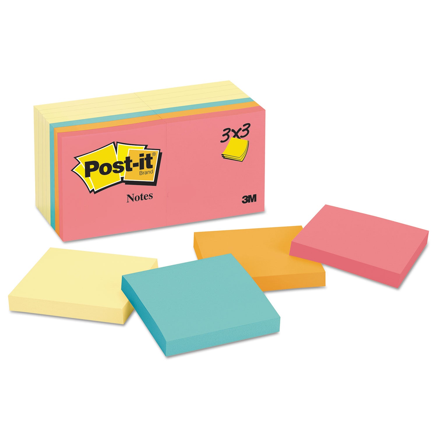 Original Pads Assorted Value Pack, 3 x 3, (8) Canary Yellow, (6) Poptimistic Collection Colors, 100 Sheets/Pad, 14 Pads/Pack - 
