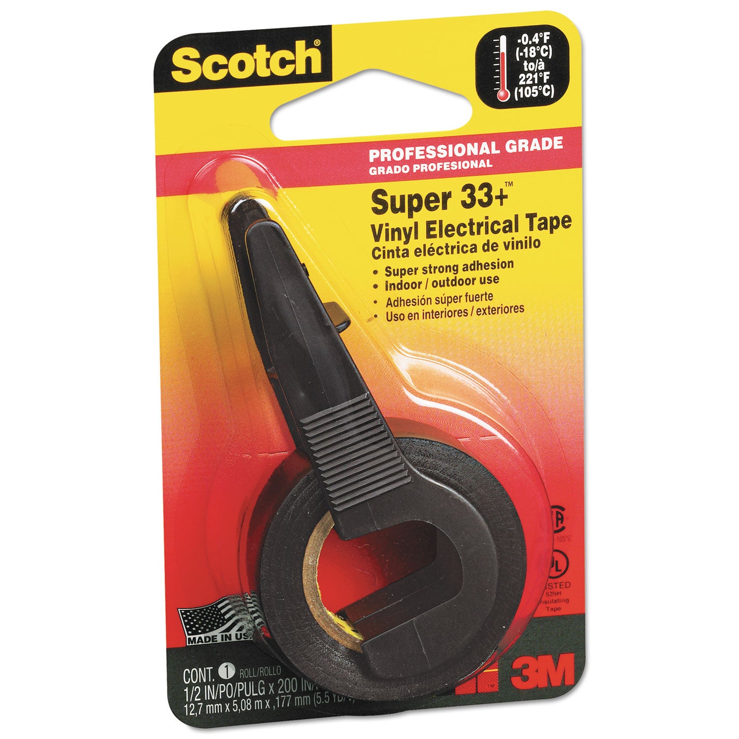 Super 33+ Vinyl Electrical Tape with Dispenser, 1" Core, 0.5" x 5.5 yds, Black - 